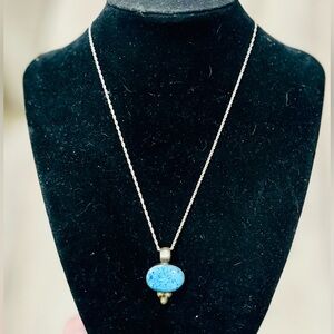 Sterling Silver Denim Lapis Necklace, Mexican Artisan, 18”